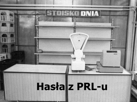 Sklep w PRL-u, stoisko dnia, puste półki