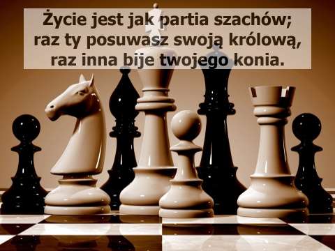 Życie jest jak partia szachów; raz ty posuwasz swoją królową, raz inna bije twojego konia.